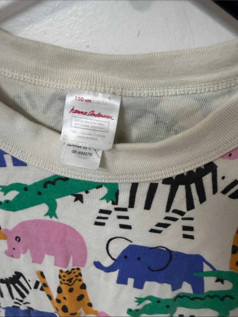 Hanna Andersson White Tee with Blue, Pink, Green & Yellow Animal Print